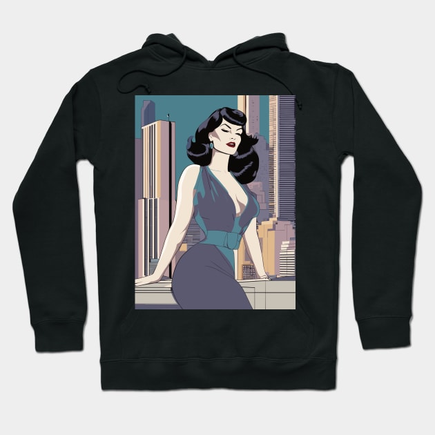 Azure Charm Ledge Sitter Bettie Page Retro Art Deco Hoodie by di-age7